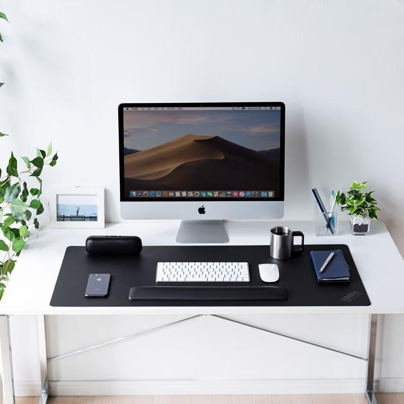 Big Mouse Pad for And Rollable And Portable, Non-Slip Base, PU Leather Easy to Clean, Portable, Black, Large Size, Desk Mat 90*40
