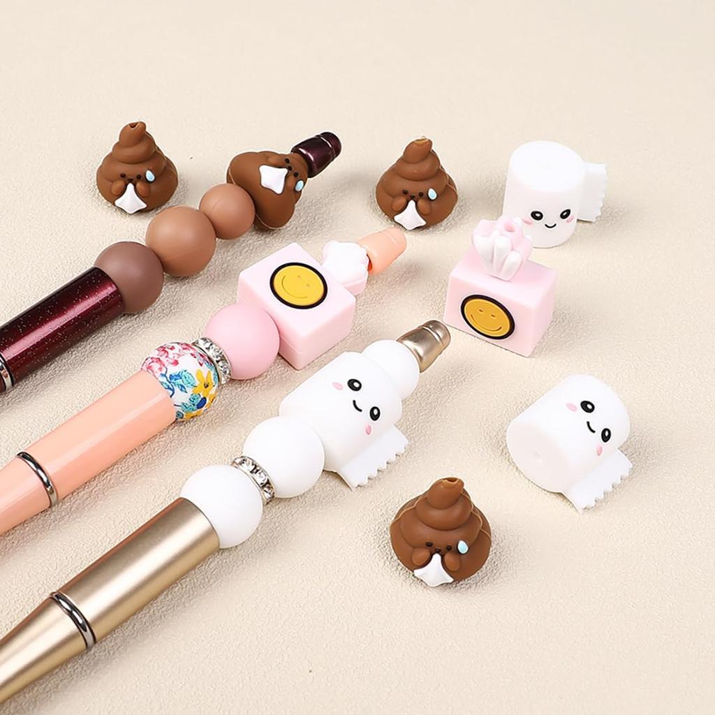18Pcs Poop Silicone Focal Beads, Funny Cartoon Silicone Beads, Loose Silicone Spacer Beads, Large Hole Rubber Shaped Beads, for Jewelry Making DIY