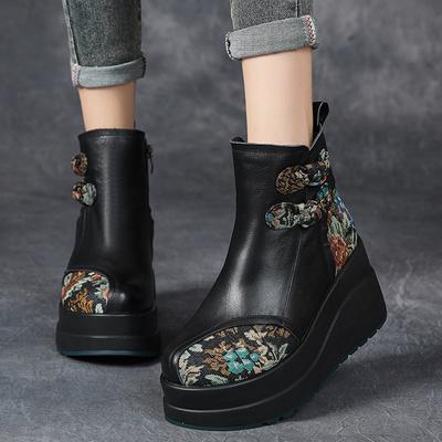 Fashion GKTINOO Retro Style Women Thick Soled Genuine Leather Ankle Boots 2025 Autumn Winter Warm Platform Booties Zip Women's Shoes