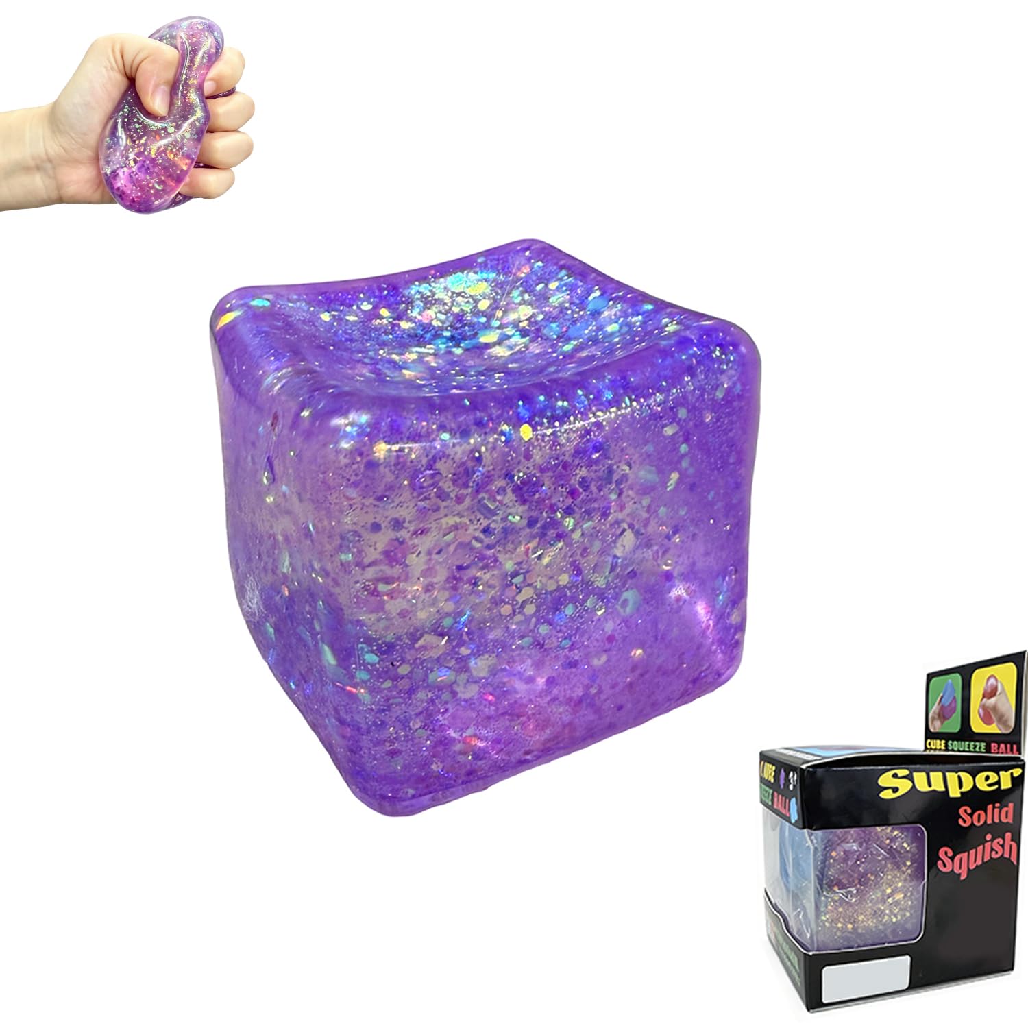 Transparante Glitter Gel Kubus Squishy Stressverlichtend Speelgoed Zacht Knijp Fidget Sensorisch Speelgoed Elastisch Decompressie Cadeau paars