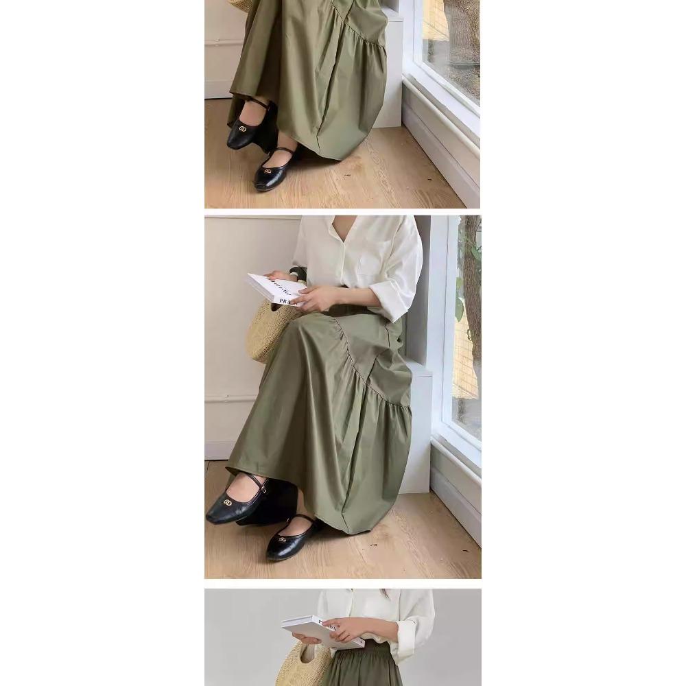 Damen Schick Einfach Plissiert Patchwork Elastischer Bund A-Linien Midilanger Rock