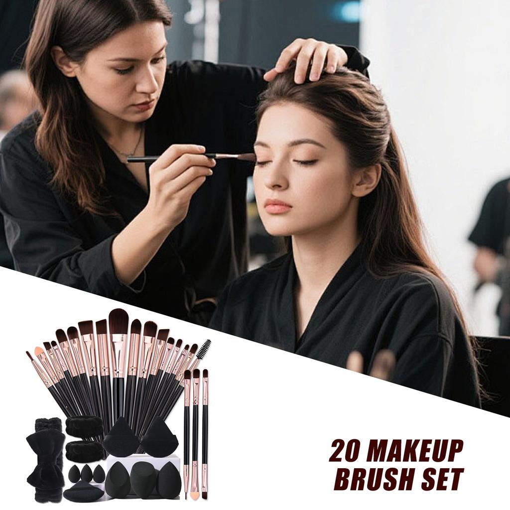 Complete 20 Piece Cosmetic Brush Kit Ergonomic Handle Design Bristles For Precise Makeup Application