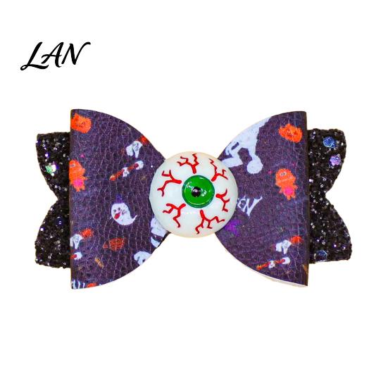 Festive Hair Styling Tools Halloween Glitter Bow Clips for Kids Baby Girls, Double Layer Holiday Themed Accessories Ghost/Pumpkin/Eyeball Bowtie Pins