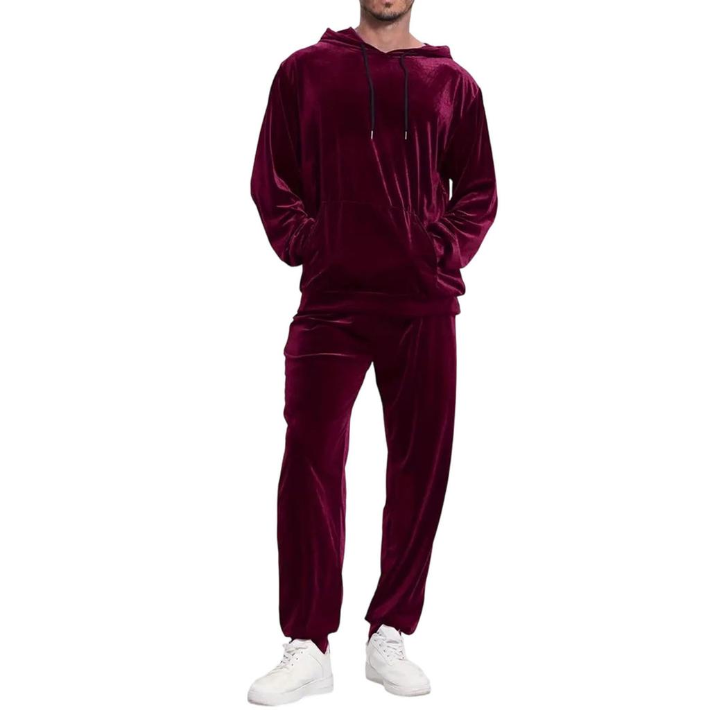 Men‘s  Velvet  Leisure  Long  Sleeves  Hooded  Hood  Hoodie  Tie  The  Feet  Trousers  Set