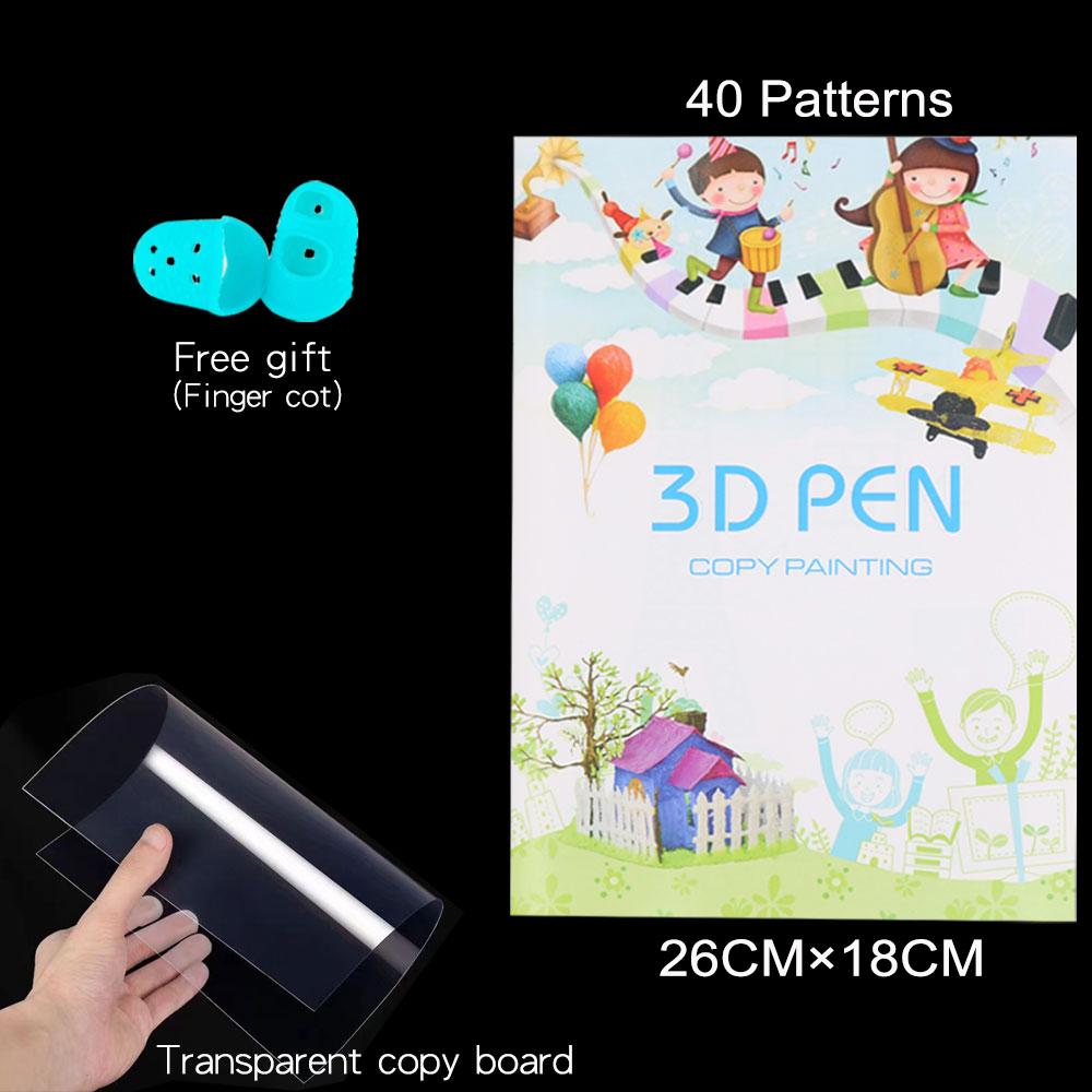 Drawing Book for 3D Printing Pen Reusable Colorful 40 8 Patterns Thick Paper Clear Plate Painting Template for 3D Pen Kid Gifts