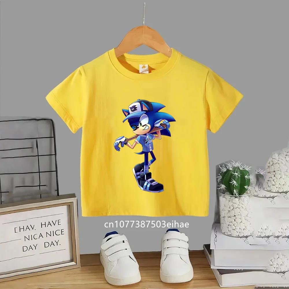 Japanese Cute Sonic Cartoon Print Boys TShirt Summer Short Sleeved Fashion Casual Top Breathable Daily Clothes for Little Kids