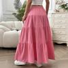 Women Long Skirt Spring Summer Middle Waist A Line Flowy Swing Skirt Breathable Solid Color Elastic Waist Drawstring Pleated Casual Skirt