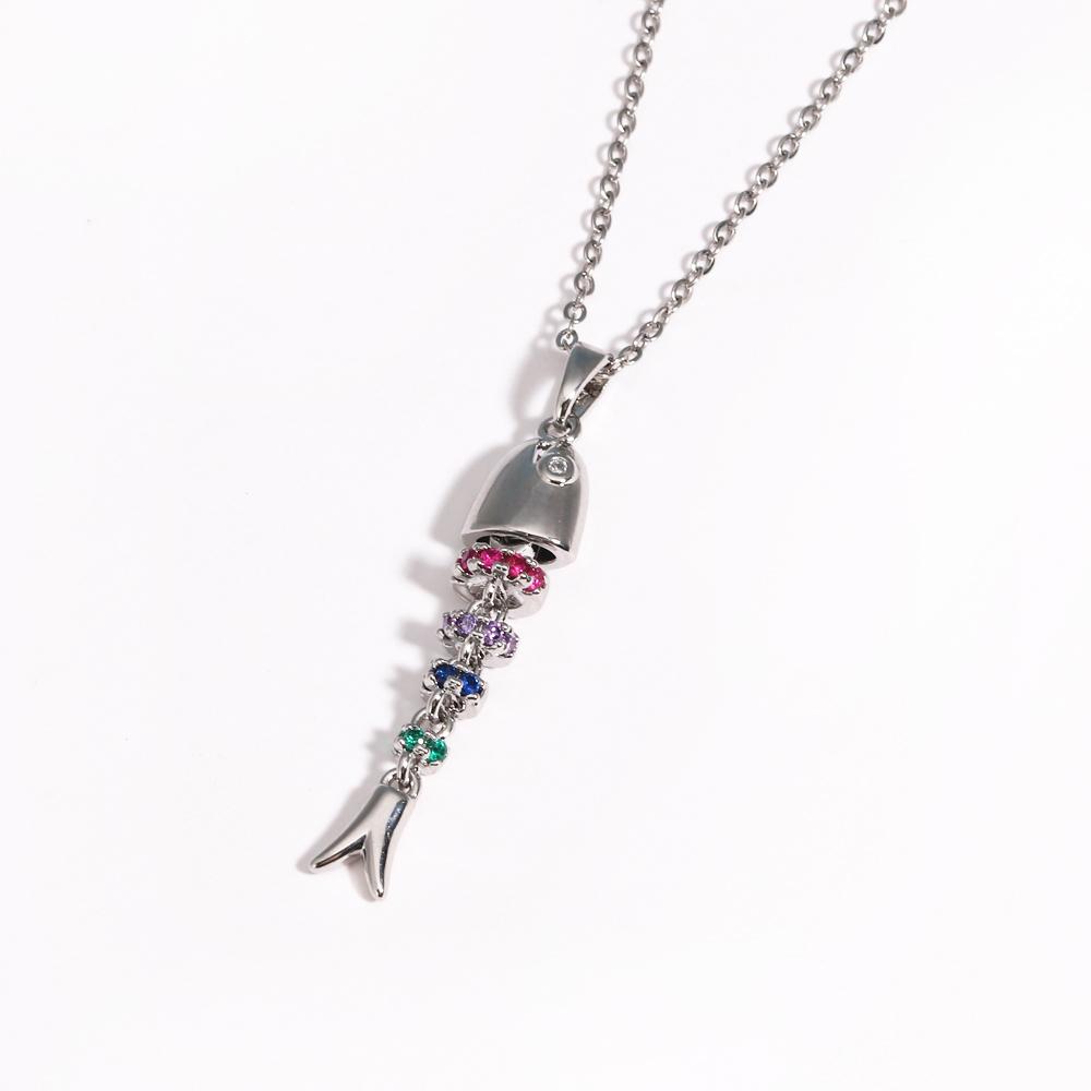 

Rainbow Zircon Women s Fashionable Lithium CZ Fish Necklace Light Luxury High-End Stainless Steel Temperament Niche Jewelry Gift