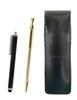 Slim Cowhide Leather Pen Case In with Stylus Pen and Z88 Hexagonal Metal Mechanical Pencil Set Black, All-gold (T23-ASB708-Z88KS)