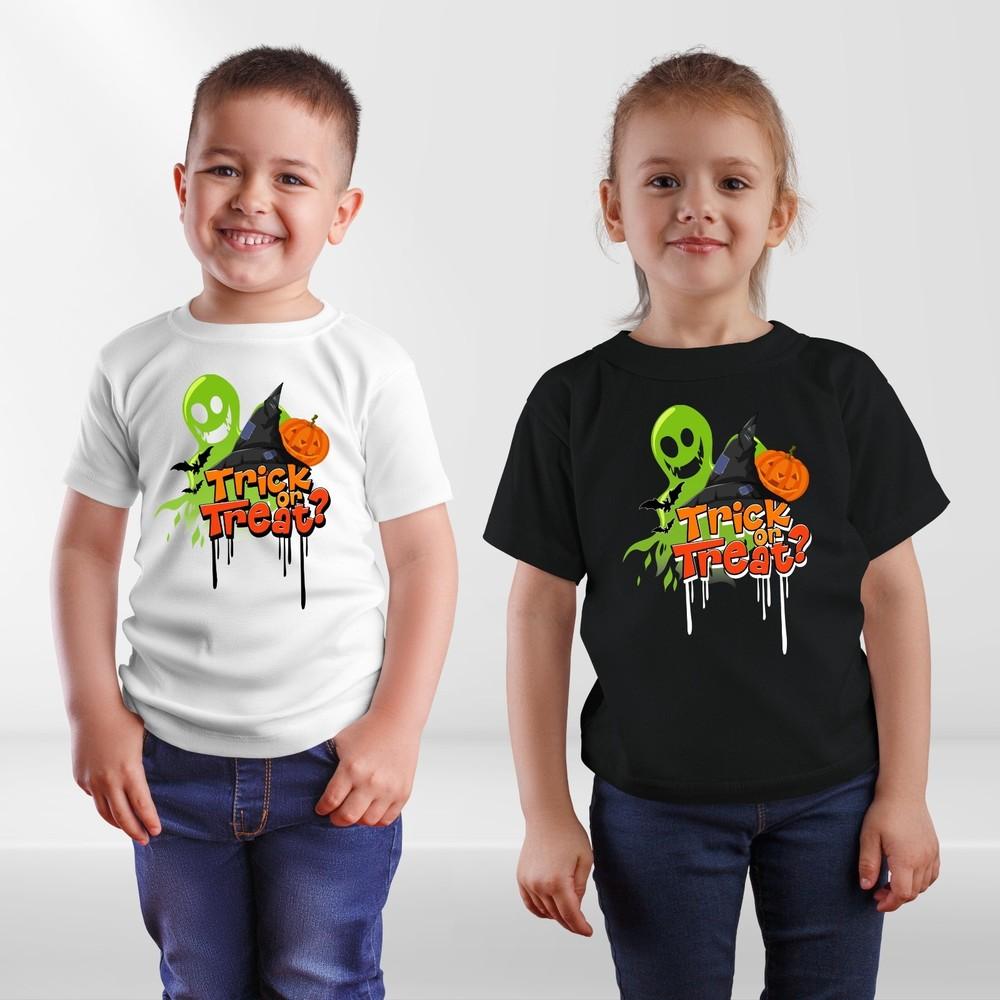 Kids Halloween Trick or Treat T-Shirt Funny Ghost Pumpkin Bat Costume Tee Top