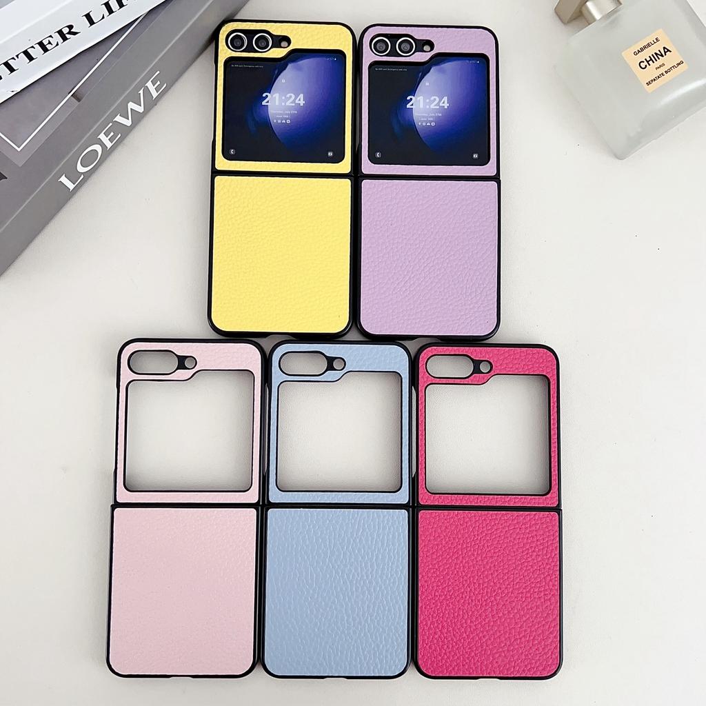 For Samsung Galaxy Z Flip7 FE 5G/Z Flip6 5G Case Litchi Texture Leather + PC Shockproof Phone Cover