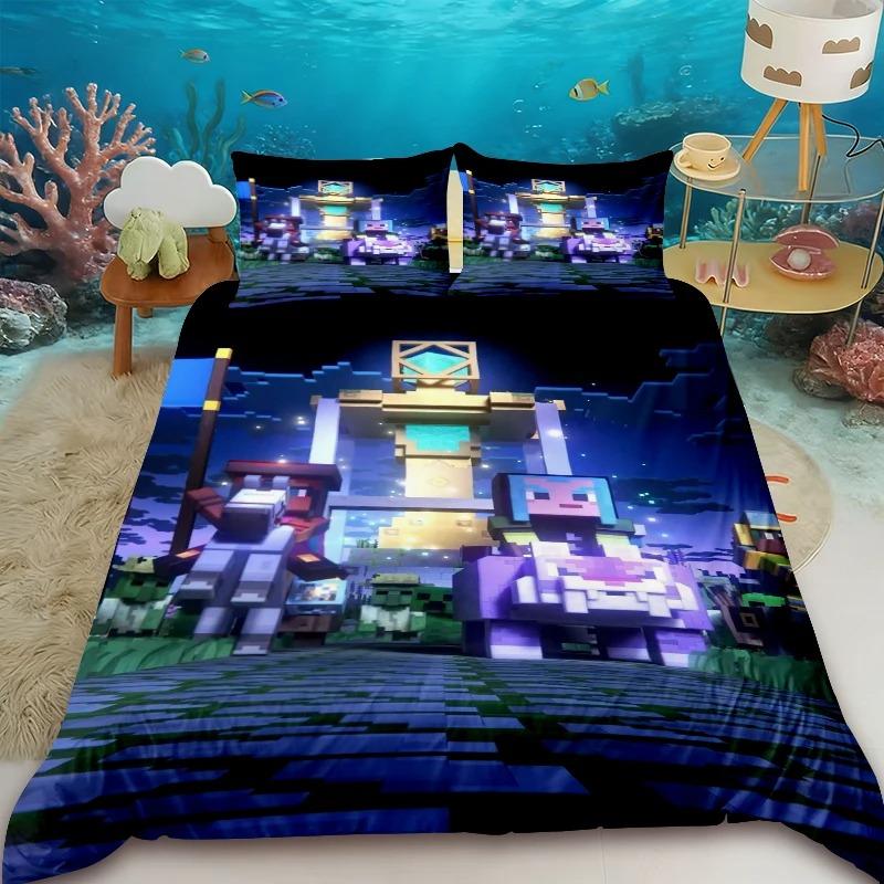Minecraft 2/3pcs Duvet Cover Cartoon My World Quilt Cover Bedding Set Queen King Size with 1/2 Pillocase Bedroom