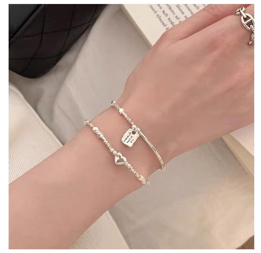 Korean Style S925 Sterling Silver Heart-Shaped Bracelet for Women - Niche Exquisite Aesthetic with Broken Silver Beads
