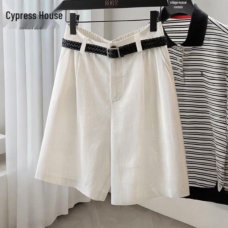 Women s Linen Blend High-Waist Solid Cropped Wide-Leg Pants L белый