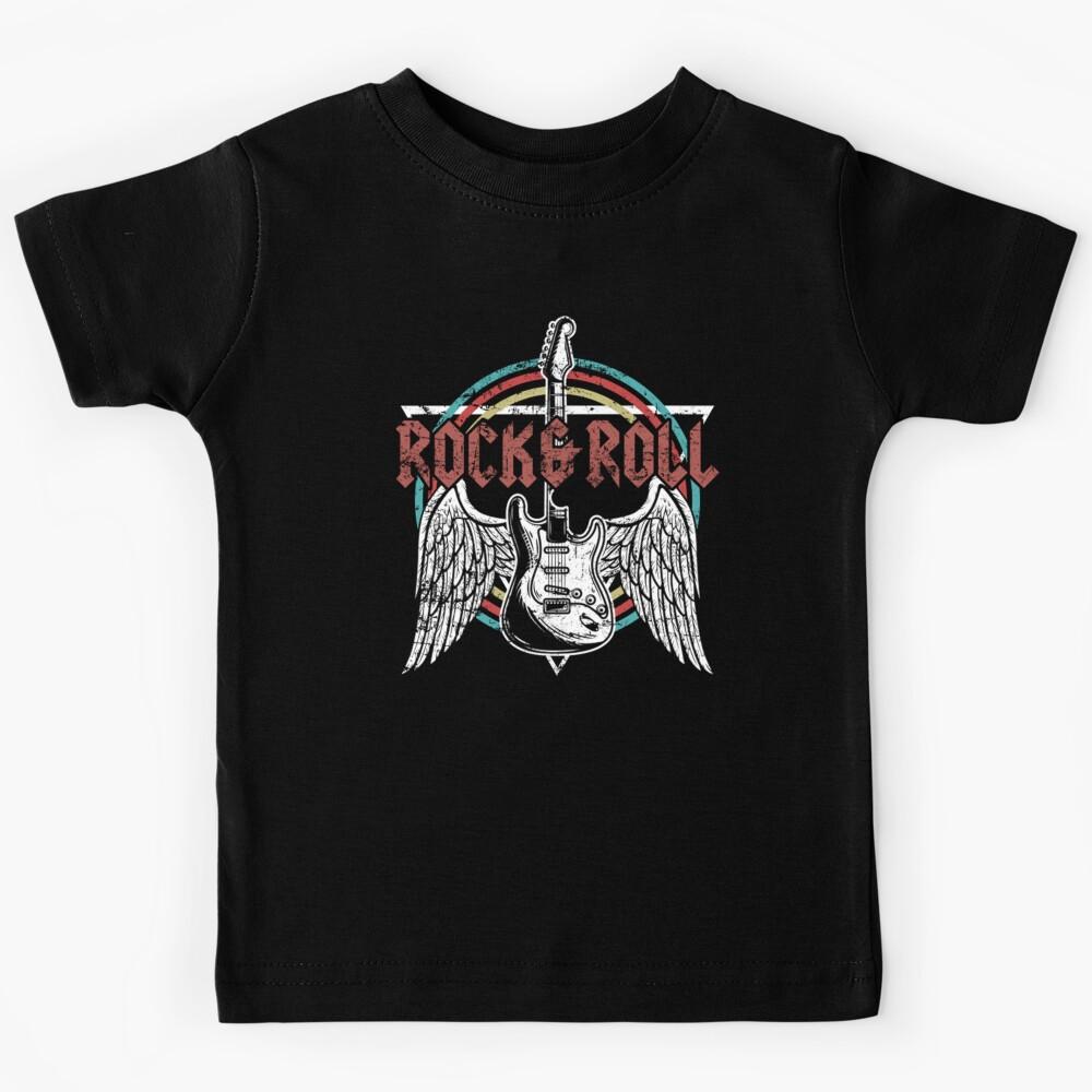 Vintage Retro Style 80s Rock Roll Music Guitar Wings Kids T-Shirt 130