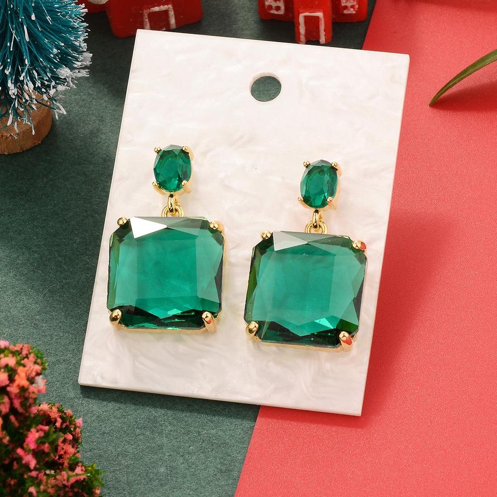 Emerald Zircon Gold-Plated Copper Vintage Earrings - European & American Christmas Edition