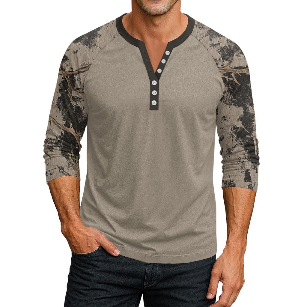Top Masculino de Manga 3/4 Raglan Contrastante com Botões