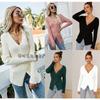 Solid Color Women's Clothing New Autumn and Winter Knitted Sweater Women's V-neck Pullover Crossed Sweater Women