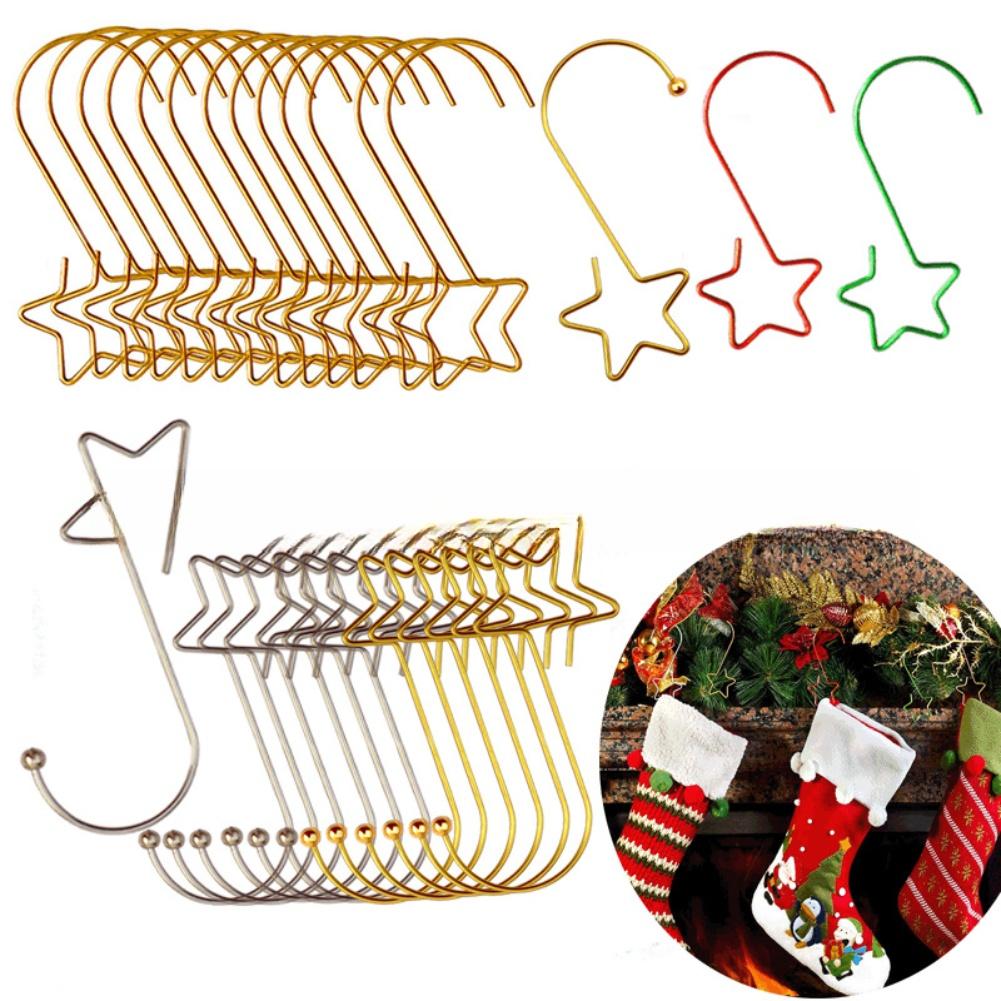 20 Pack Metal Ornament Hooks Star Shaped for Christmas Tree Decorations in Gold Green Silver Red 5cm Waterproof Design