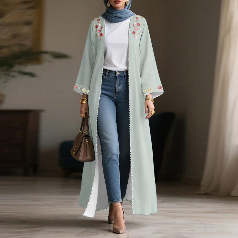 ZANZEA Damen Blumenmuster Locker Lässig Langarm Langer Cardigan Bluse