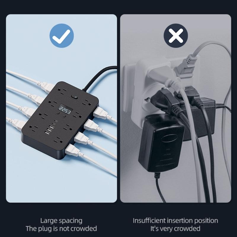 Quick Charging Multi Device Power Strips 16 Outlets 3 USB 2 Type C Port Double Side Outlets for Electronics Devices