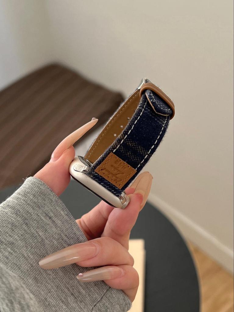 Colorful Woolen Plaid Leather Strap for Apple Watch Series 10/9/8/7/SE