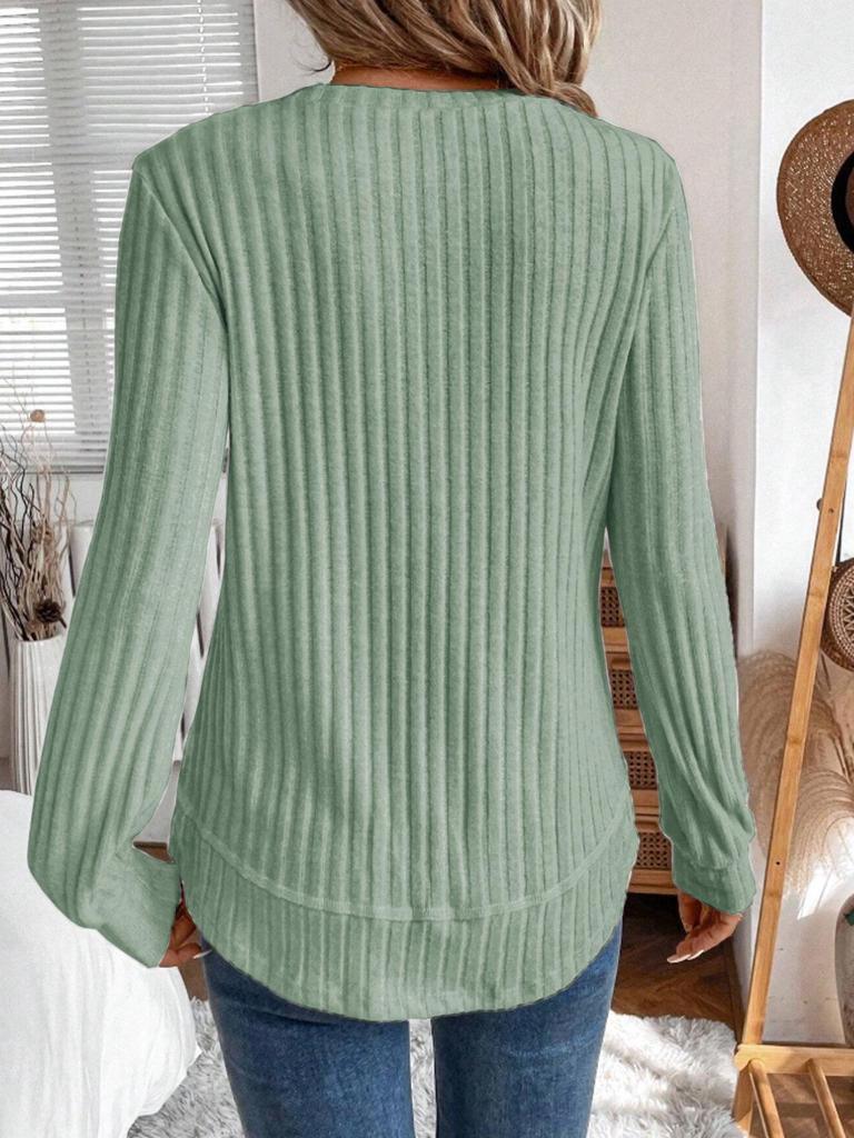 2025 Autumn Women's Long Sleeve Knit Pullover - Solid Color, European American Style, Versatile Round Neck