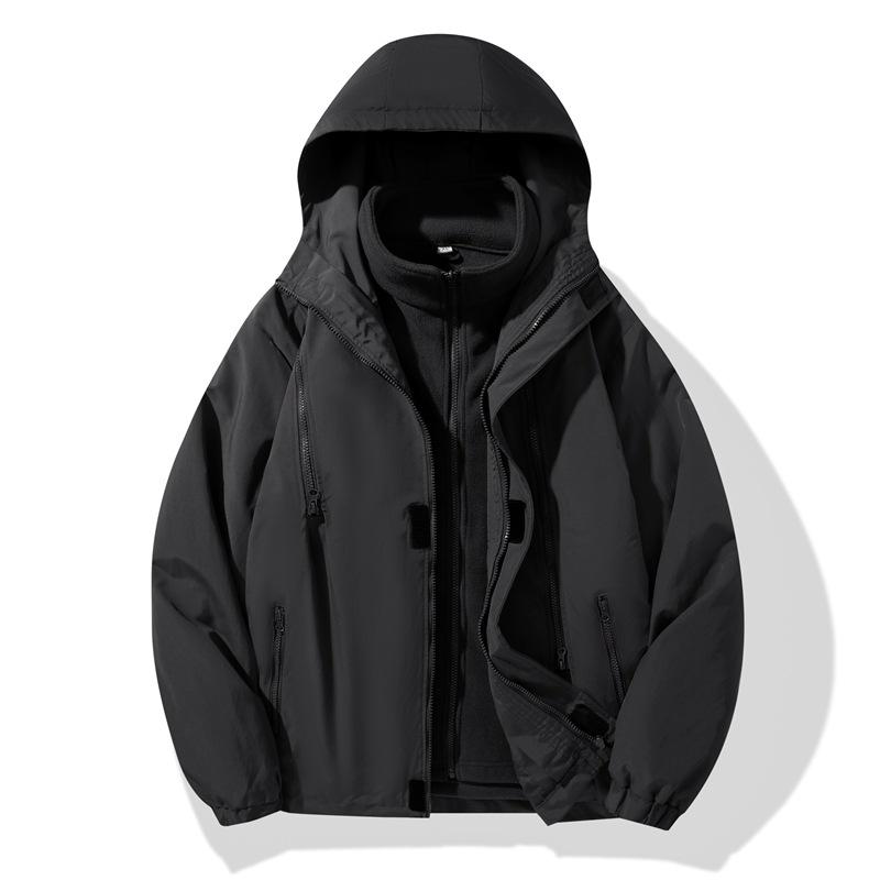 Outdoorjacke Herbst und Winter Herren- und Damen-Samtfutter Drei-in-Eins Zweiteiliges Set Plus Futter Verdickt Winddicht