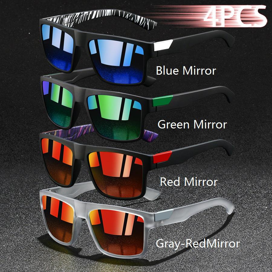 4 SZT. Kwadratowe Okulary Przeciwsłoneczne Vintage Męskie Luksusowe Designerskie Okulary Przeciwsłoneczne Przeciwodblaskowe Retro UV400 Okulary do Wędkarstwa Jazdy