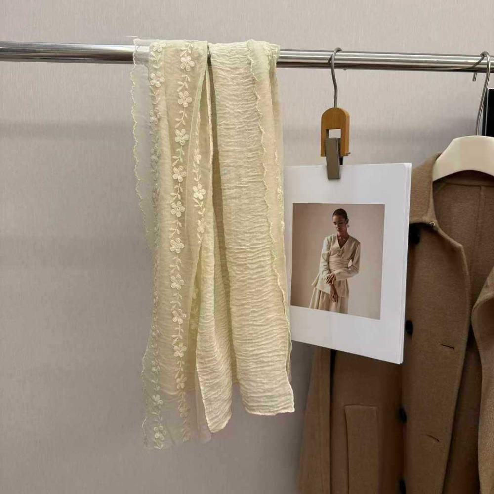 Cotton Linen Lace Patchwork Scarf Long Shawl and Wrap Fashion Thin Gauze Scarf  for Women
