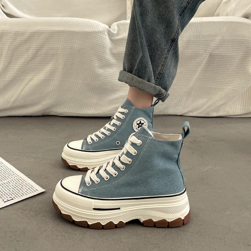 Brandneue 2025 Damen High-Top Canvas Schuhe: Höhenvergrößernde, Dicksohlige, Vielseitige, Lässige Sport-Sneaker für Frühling/Sommer