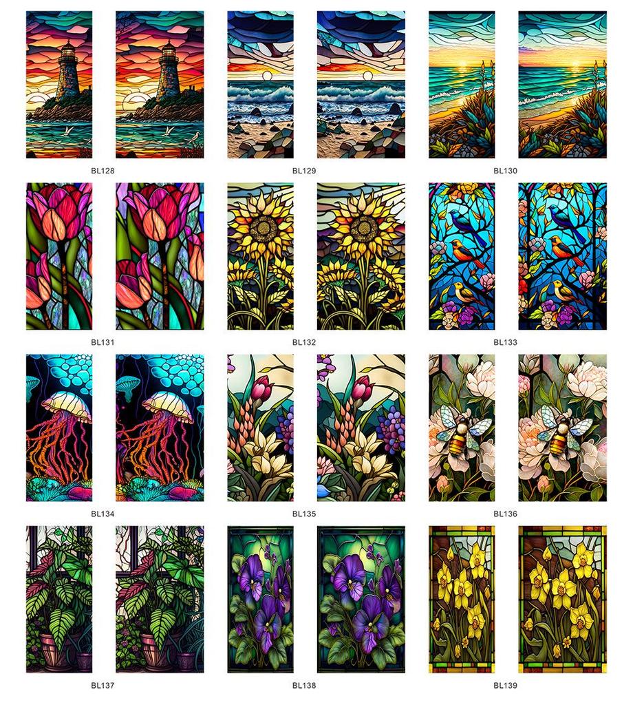 Colorful Retro Floral & Bird Static Cling Window Film - No Glue, Removable