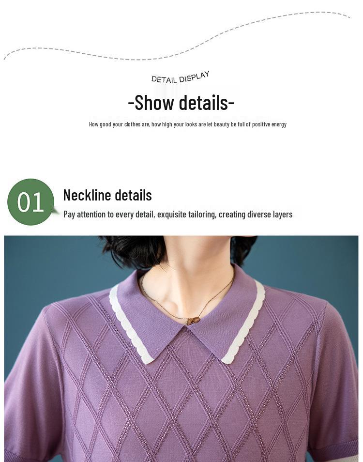 Mother's Day Elegant Knitted Loose Lapel T-shirt - Summer Style for Middle-Aged and Elderly Women