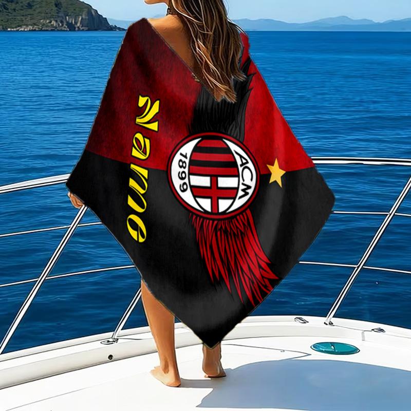 1PC Custom Name Beach Towel AC-Milan Emblem Beach Towel, Suitable for Camping, Travel, Beach Accessories, Super Absorbent, Family Gift