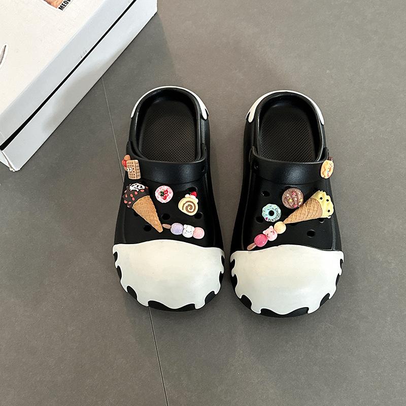[BRSO] Cartoon cone soft-soled hole shoes are fashionable and versatile, cute, soft and cute in summer, and wear thick-soled cool slippers.