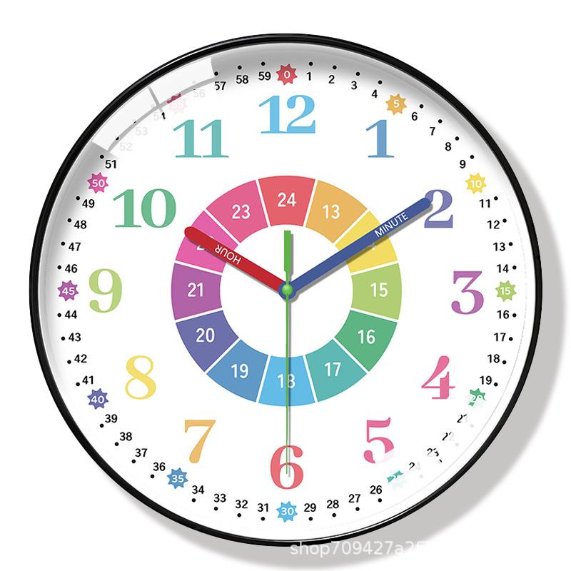11-Inch Rainbow Learning Clock Early Education Student Wall Clock Large Size Children's Room No Punching