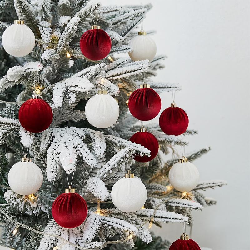 Velvet Solid Color Christmas Ornament Balls Set - 12pcs with Gift Box