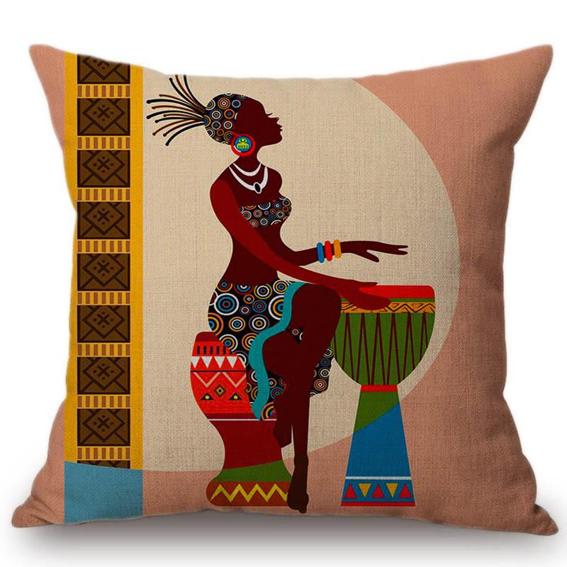 2018 Cartoon Fashion African Lady Sofa Decorative Pillows Cases Africa Symbols Modern Decoration Art Cotton Linen Cushion Cover
