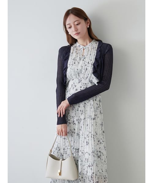 Sheer Ruffle Cardigan SWNT251190 Navy Free Size [Sneider] Women's