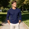 Men's Round Neck Casual Color Knit Base Layer Shirt with Pocket for Everyday Layering