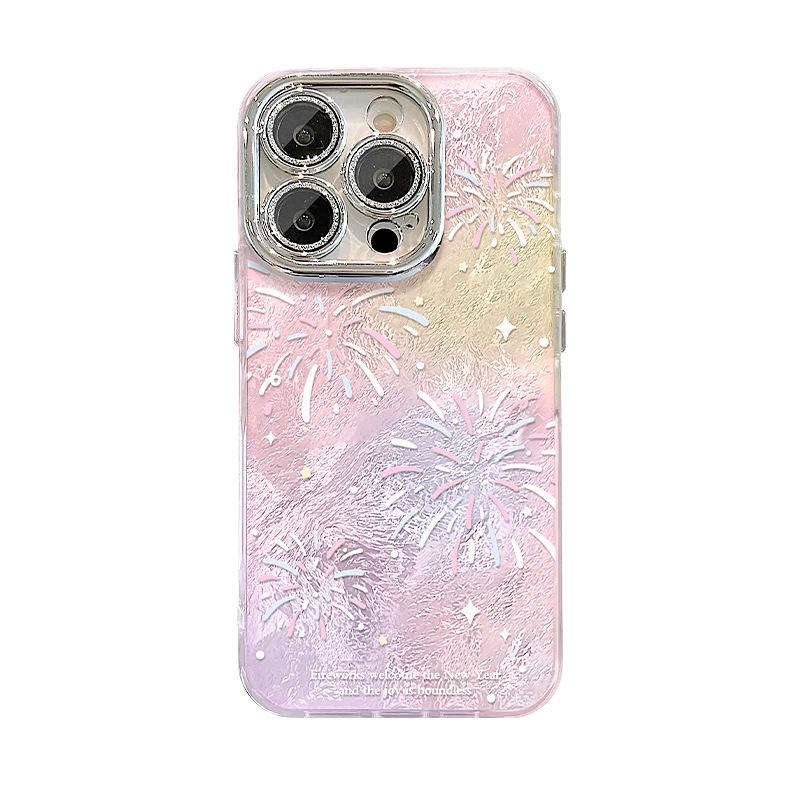 Gorgeous Fireworks and Stars Suitable for Apple 16pro Mobile Phone Case 15 Full-inclusive Lens Film 14 Spring and Summer 13 Glacier Pattern 7/8