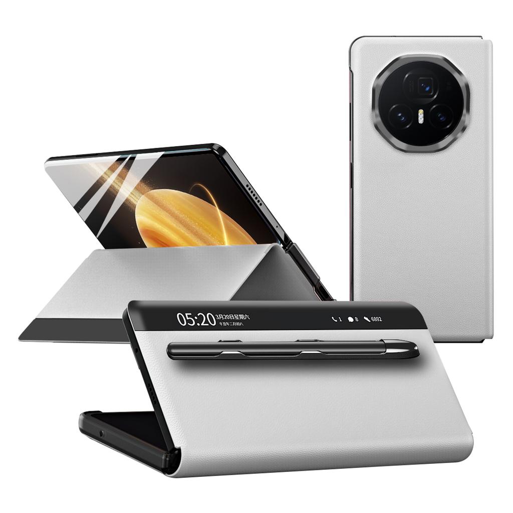 För Honor Magic V3 5G Fodral Visningsfönster PU Läder Telefonskal med Pekpenna