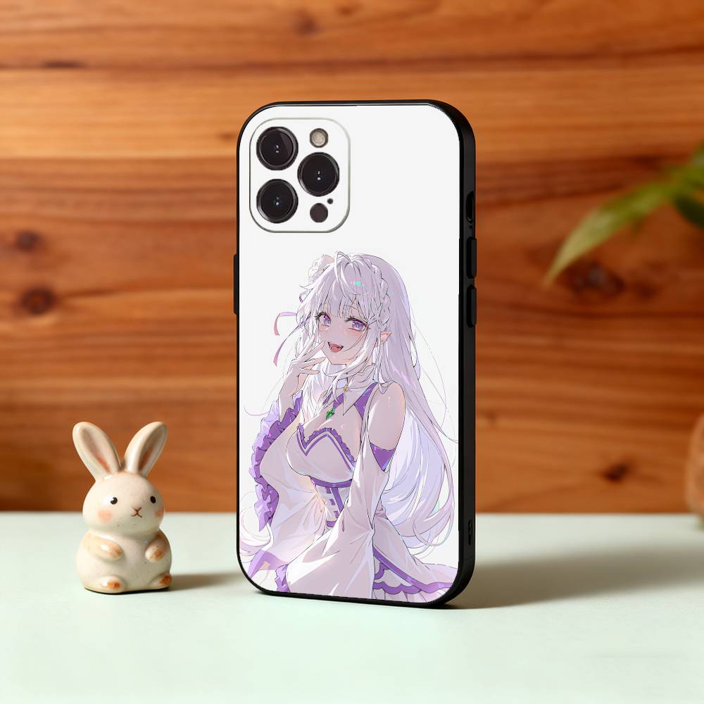 Re Zero Rem Emilia Phone Case For iPhone17 16 15 14 13 12 11 Pro Max Plus,5G Soft Black Case