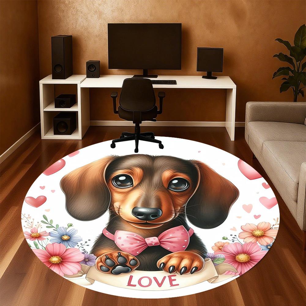 1pc Dachshund Love Pattern Office Round Rugs, Under Chair Round Rugs for Living Room, Bedroom, Bathroom Decoration Carpet 091863