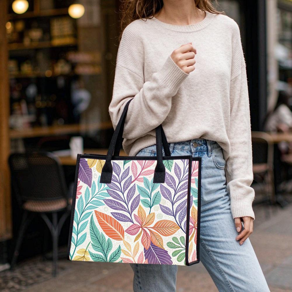 Colorful Leaf Pattern Tote Bag Large Capacity Fashion Casual Daily Shoulder Bag for Shopping Work Travel