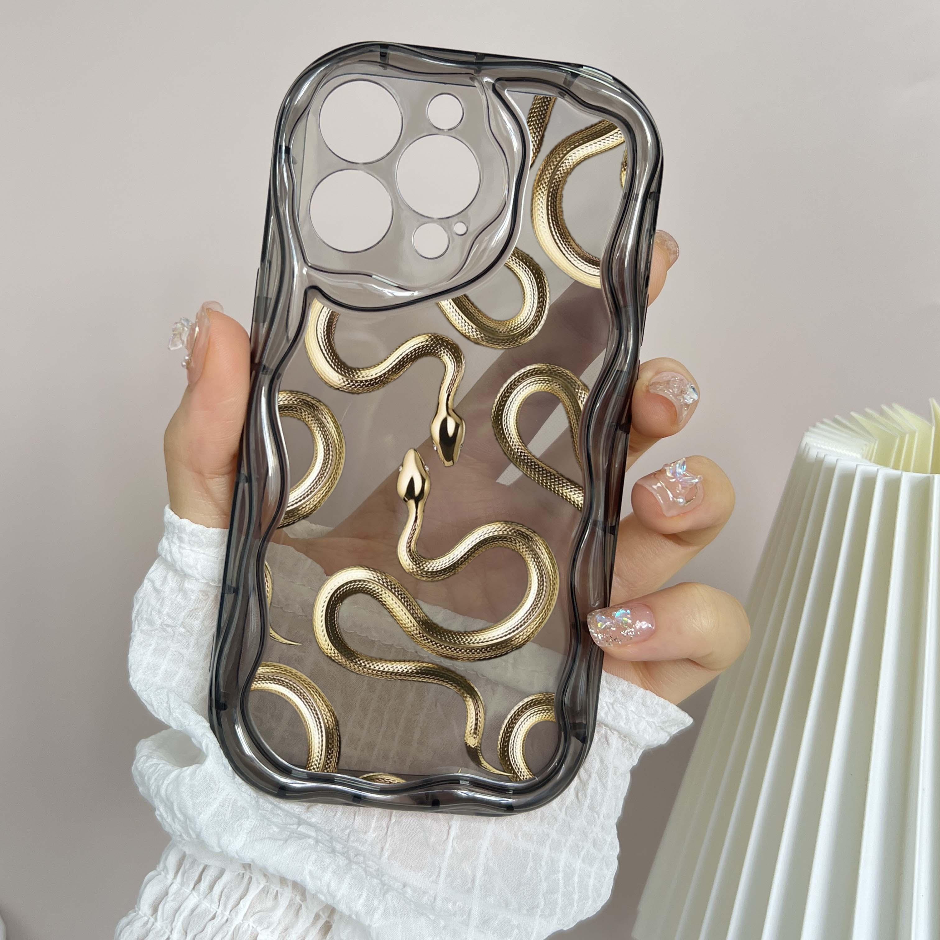 N72 Мягкие волнистые чехлы для телефонов N72 Black Gold Snake art для iPhone 14 Pro — фото 12