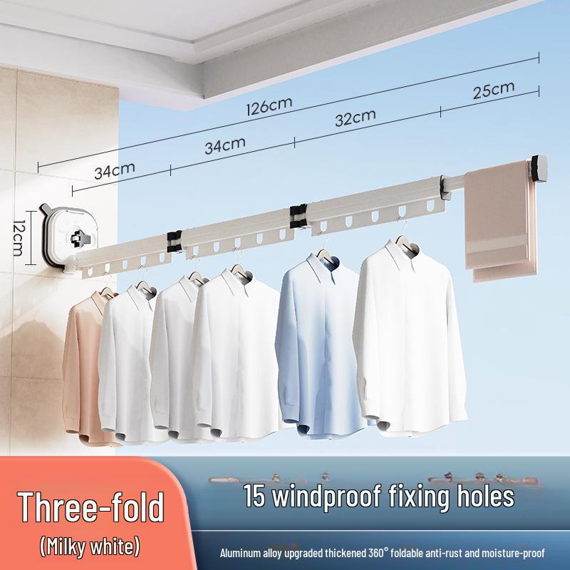 "Punch-Free Suction Cup Folding Clothes Rack - Telescopic Invisible Balcony Rod"