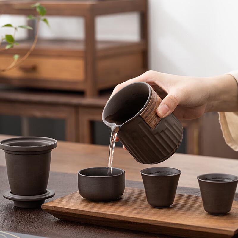 Portable Vertical Stripe Zisha Travel Tea Set