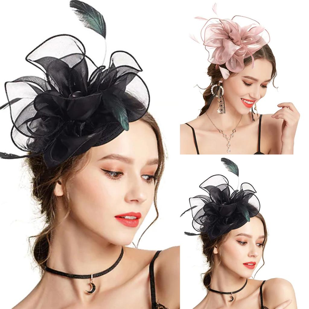 Feather Fascinators Flower Headpiece Tea Party Women'S Solid Mesh Headdress Hair Accessories House Headband Opaska Do Wlosow