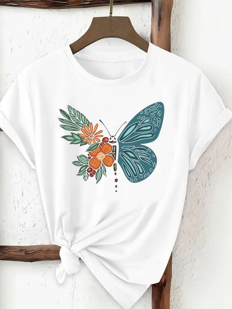 Sweet Flower 90s Print Trend Ladies Popular Casual Round Neck Women Fashion Graphic Short Sleeve T-shirts Fashion Clothing